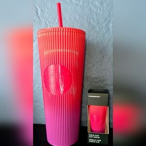 Starbucks Gradient Red and Purple Tumbler with Straw W Small Matching Keychain